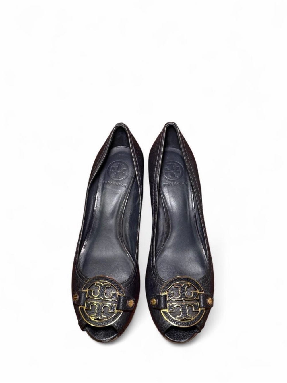 Tory Burch Navy Blue Leather Wedge Pumps